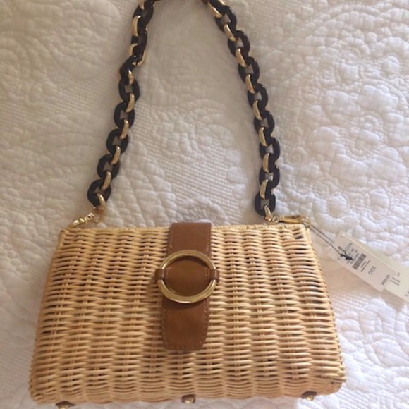 Talbots Handbags - NWT Talbots Wicker Shoulder Bag with Gold/Tortoise Chain Strap